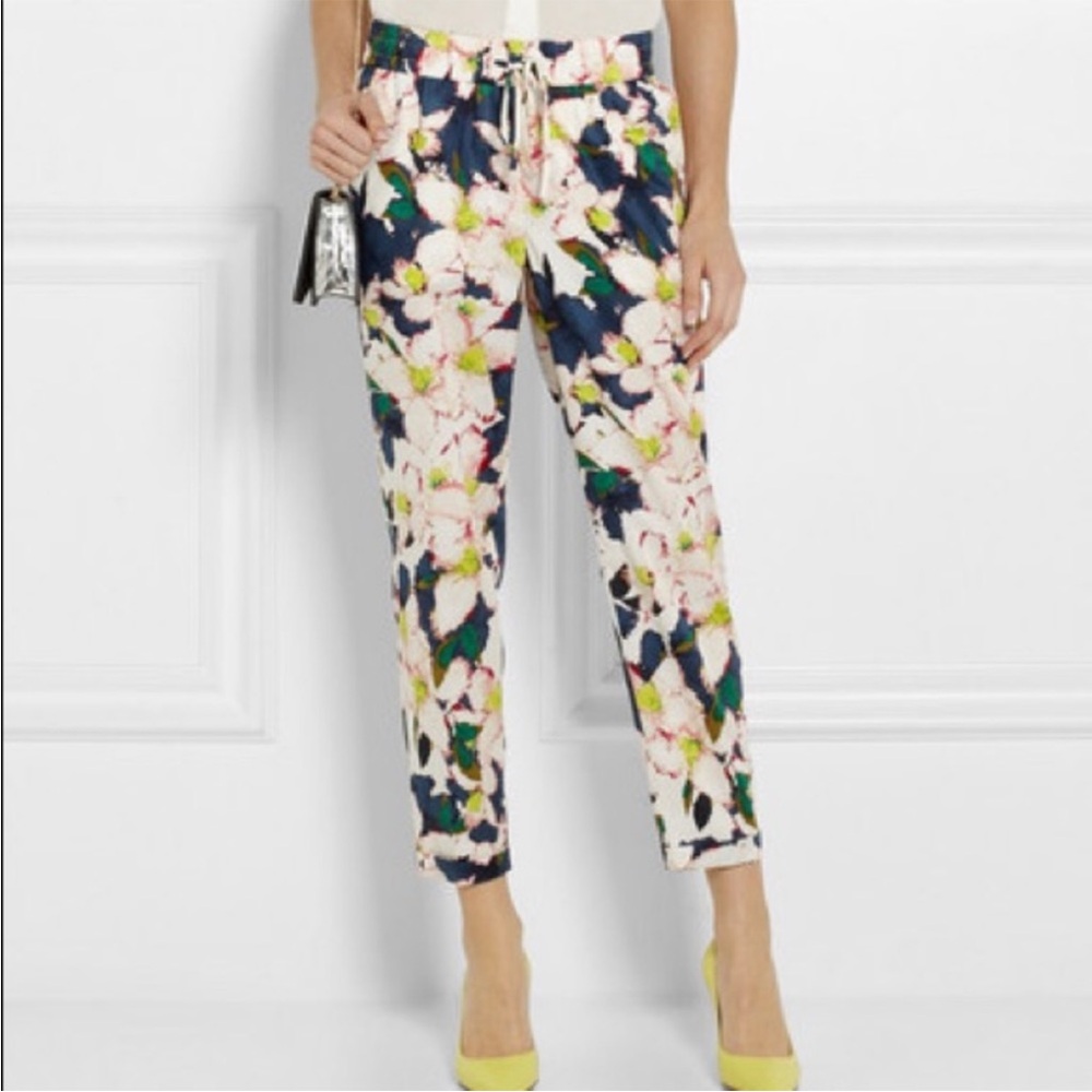 J. Crew Floral Cuffed Ankle Pants Size 4 Drawstring Elastic Waist Pockets
